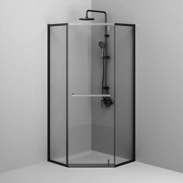 Душова кабіна 90x90 см Am.Pm Gem 5-corner Pivot W90UG-405-9090-BT (без піддону скло прозоре, профіль чорний матовий) W90UG-405-9090-BT фото