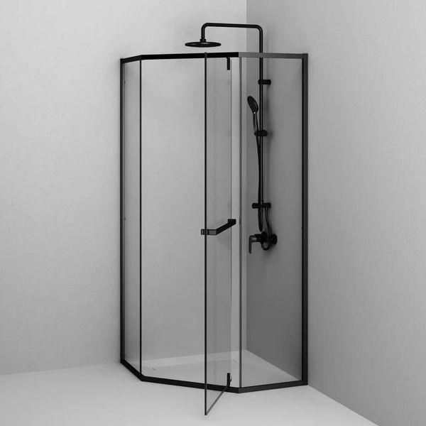 Душова кабіна 90x90 см Am.Pm Gem 5-corner Pivot W90UG-405-9090-BT (без піддону скло прозоре, профіль чорний матовий) W90UG-405-9090-BT фото