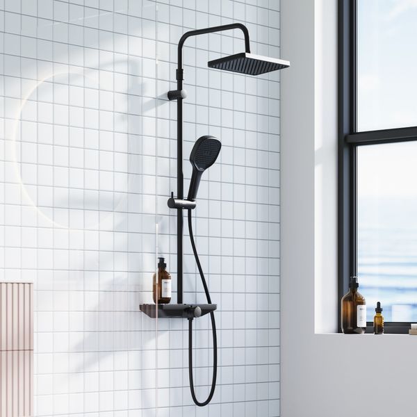 Душевая система Damixa Merkur 940730300 (черный матовый, с полкой и изливом) 940730300 фото
