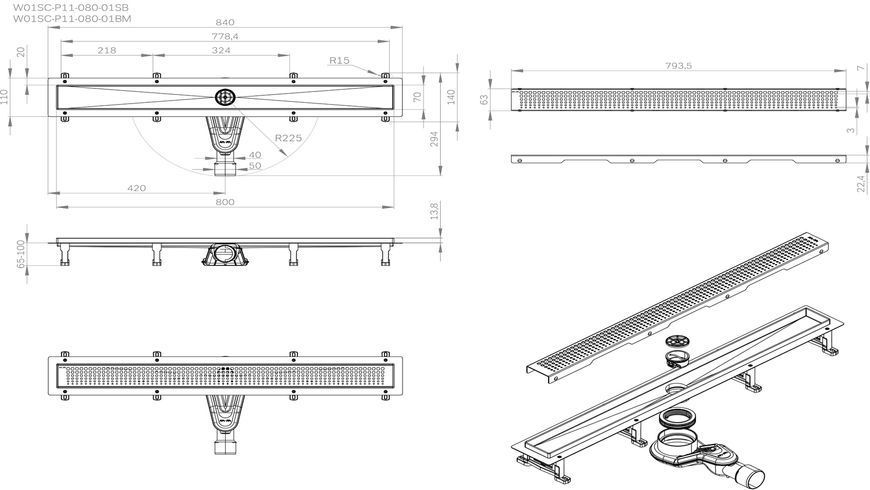 Душовий трап Am.Pm MasterFlow Cut Gradient W01SC-P11-080-01SB (80 см, нержавіюча сталь) W01SC-P11-080-01SB фото