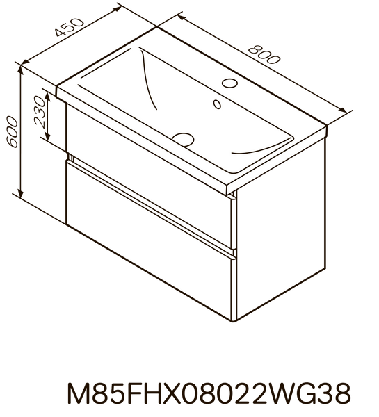 Тумба с раковиной, подвесная, 80 см, 2 ящика AM.PM M85-FHX0802-WC0802WG38 X-Joy M85-FHX0802-WC0802WG38 фото
