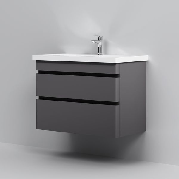 Тумба з раковиною, підвісна, ящики, 75 см, графіт матовий M93A-FHX0752-WC0752GM38 M93A-FHX0752-WC0752GM38 AM.PM Hit M93A-FHX0752-WC0752GM38 фото