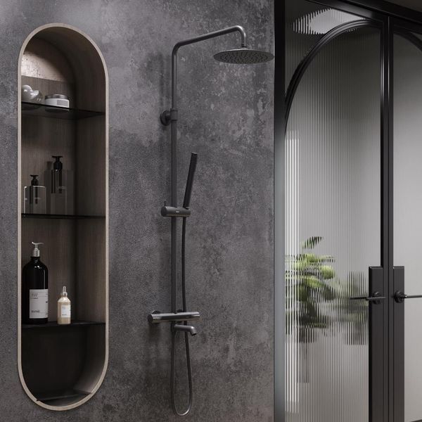 Душевая система с термостатом Damixa Scandinavian Pure 936810300 (черная матовая, с изливом) 936810300 фото